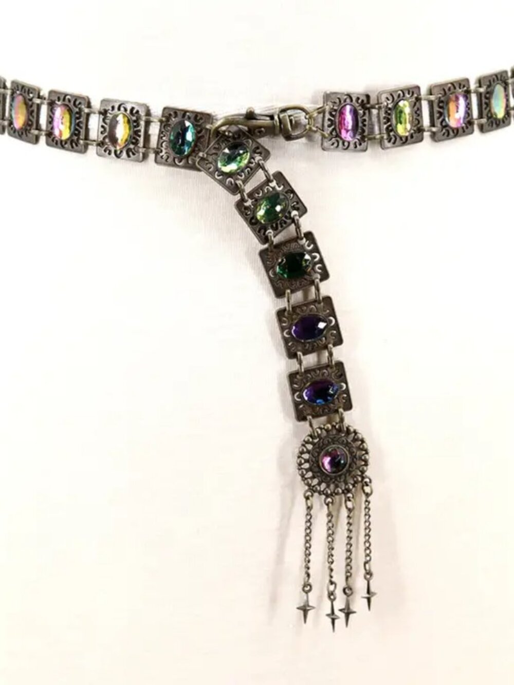 Brass Chain Belt with Rhinestones   NEW!   vintage look